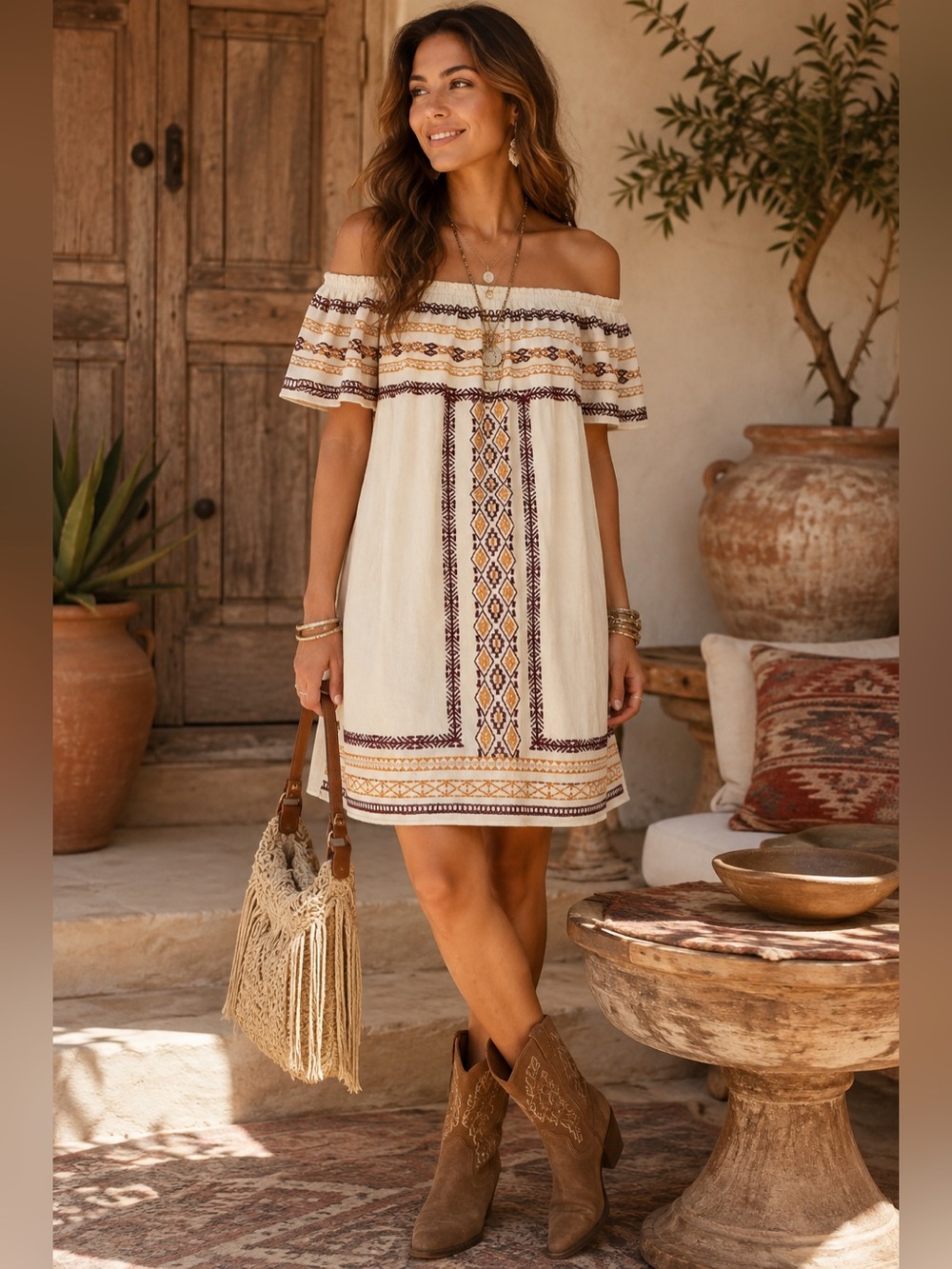 NWT THML Embroidered Off-Shoulder Mini Dress Small Linen Blend